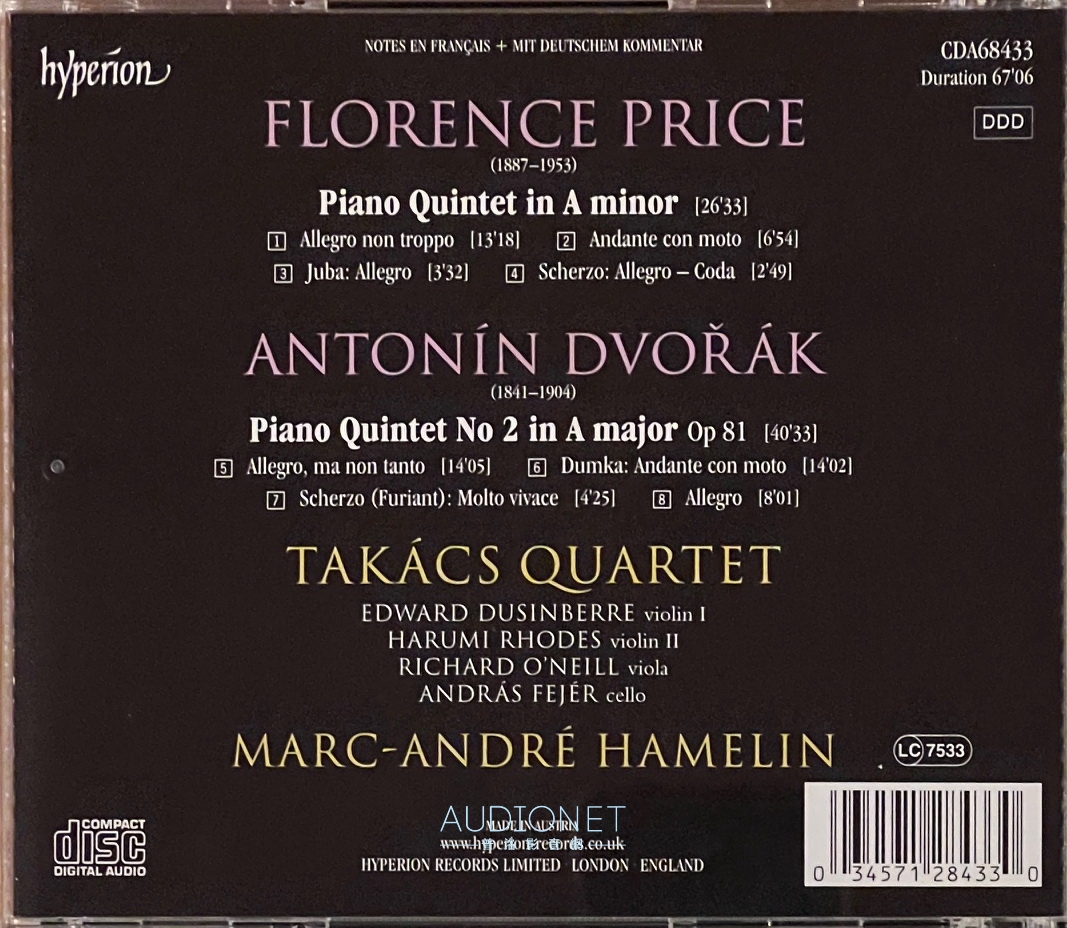 Price And Dvorak鋼琴五重奏，美妙的旋律，頂級錄音效果